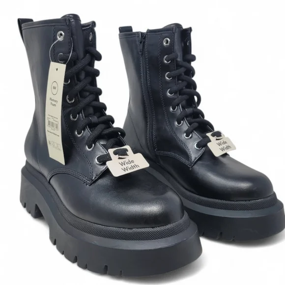 Black Platform Combat Boots 8Wide - Picture 4 of 11
